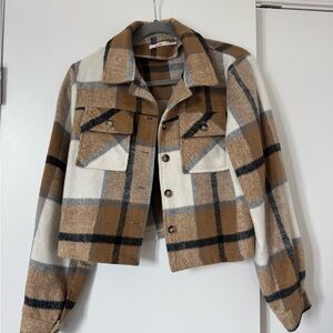 Tan and Cream Checkered Flannel Jacket